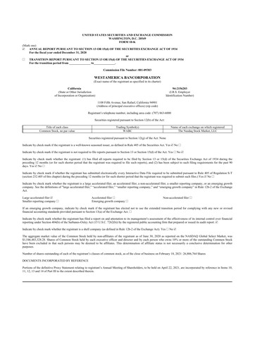 Thumbnail Westamerica Bancorporation
 10-K Annual Report 2020