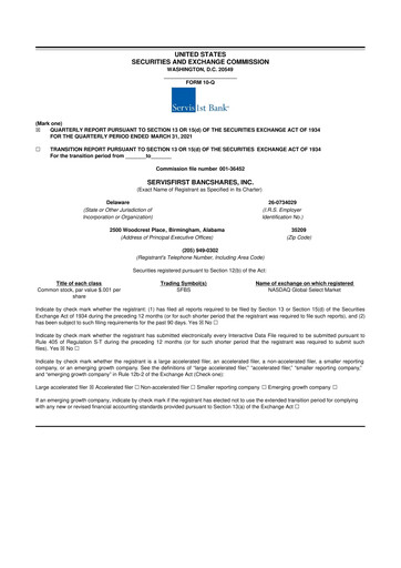 Thumbnail ServisFirst Bancshares 10-Q Quarterly Report FY2021 