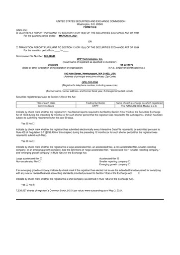 Vorschaubild UFP Technologies
 10-Q Quartalsbericht 2021 