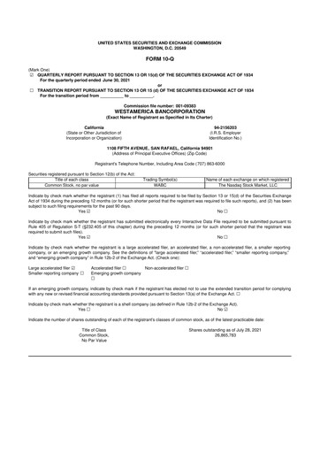 Vorschaubild Westamerica Bancorporation
 10-Q Quartalsbericht 2021 