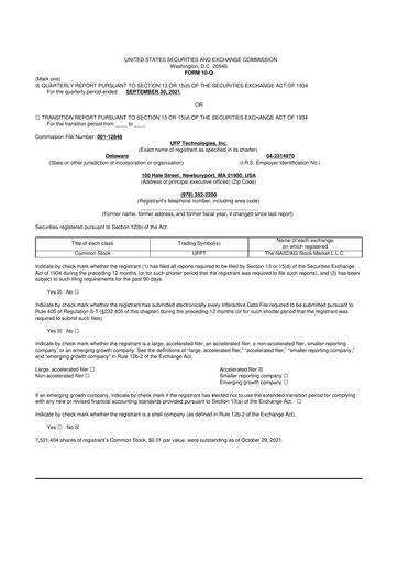 Vorschaubild UFP Technologies
 10-Q Quartalsbericht 2021 