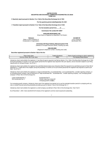 Vorschaubild Harvard Bioscience 10-Q Quartalsbericht 2021 