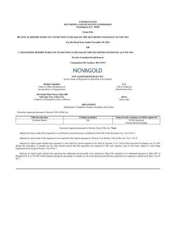 Thumbnail NovaGold Resources
 10-K Annual Report 2021