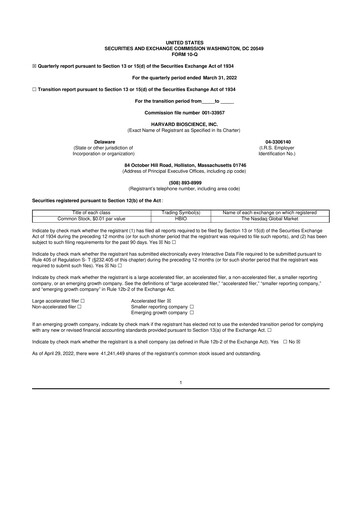 Vorschaubild Harvard Bioscience 10-Q Quartalsbericht 2022 