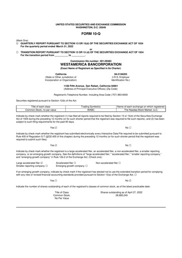 Vorschaubild Westamerica Bancorporation
 10-Q Quartalsbericht 2022 