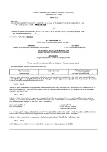Vorschaubild UFP Technologies
 10-Q Quartalsbericht 2022 