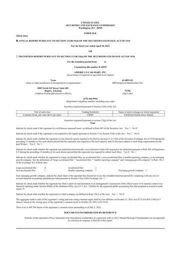 Thumbnail America's Car-Mart 10-K Annual Report 2022