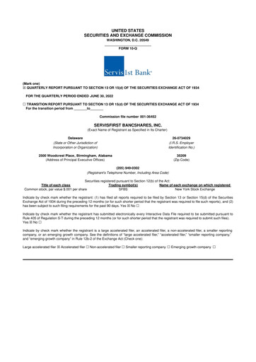 Thumbnail ServisFirst Bancshares 10-Q Quarterly Report FY2021 