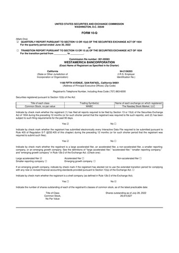 Vorschaubild Westamerica Bancorporation
 10-Q Quartalsbericht 2022 