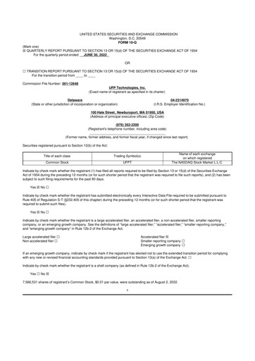 Vorschaubild UFP Technologies
 10-Q Quartalsbericht 2022 