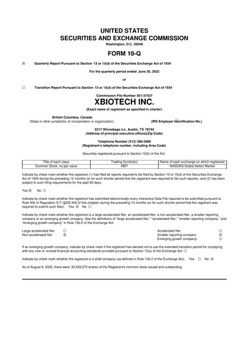 Thumbnail XBiotech 10-Q Quarterly Report FY 