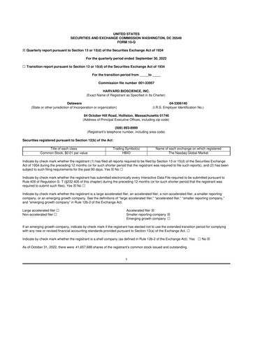 Vorschaubild Harvard Bioscience 10-Q Quartalsbericht 2022 
