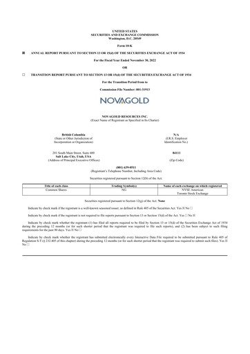 Thumbnail NovaGold Resources
 10-K Annual Report 2022