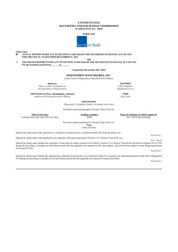 Thumbnail ServisFirst Bancshares 10-K Annual Report 2022