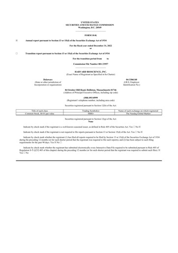 Miniature Harvard Bioscience 10-K Rapport annuel 2022
