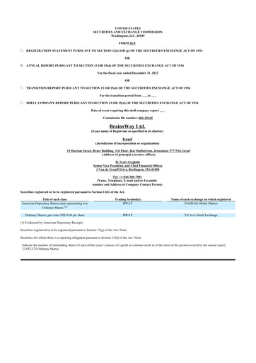 Vorschaubild BrainsWay 20-F Jahresbericht 2022