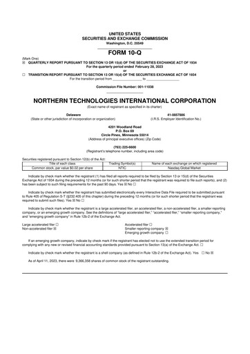 Thumbnail Northern Technologies International 10-Q Quarterly Report FY2023 