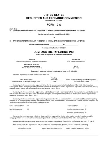 Thumbnail Compass Therapeutics 10-Q Quarterly Report FY 