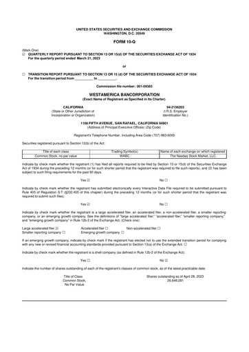 Vorschaubild Westamerica Bancorporation
 10-Q Quartalsbericht 2023 