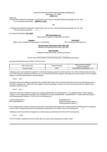 Vorschaubild UFP Technologies
 10-Q Quartalsbericht 2023 
