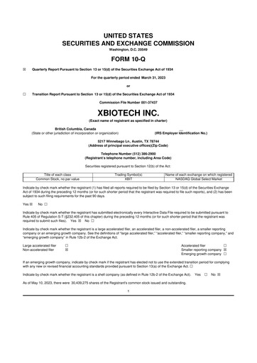 Thumbnail XBiotech 10-Q Quarterly Report FY 