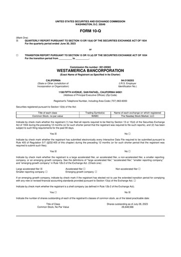 Vorschaubild Westamerica Bancorporation
 10-Q Quartalsbericht 2023 