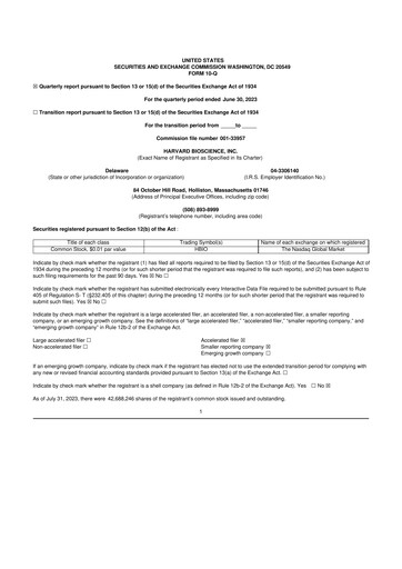 Vorschaubild Harvard Bioscience 10-Q Quartalsbericht 2023 