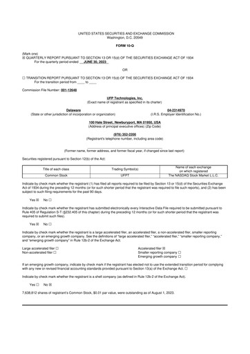 Vorschaubild UFP Technologies
 10-Q Quartalsbericht 2023 