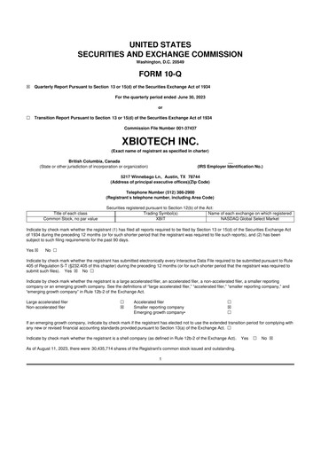 Thumbnail XBiotech 10-Q Quarterly Report FY 