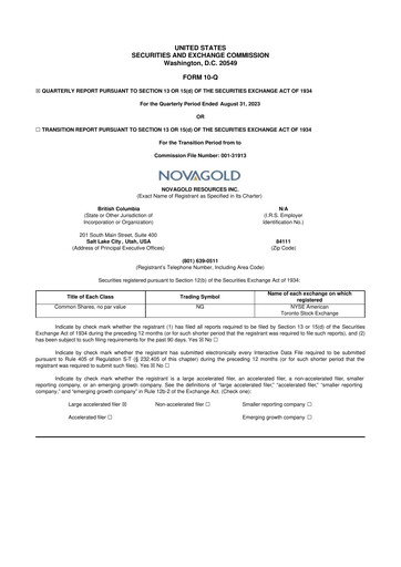 Thumbnail NovaGold Resources
 10-Q Quarterly Report FY2023 