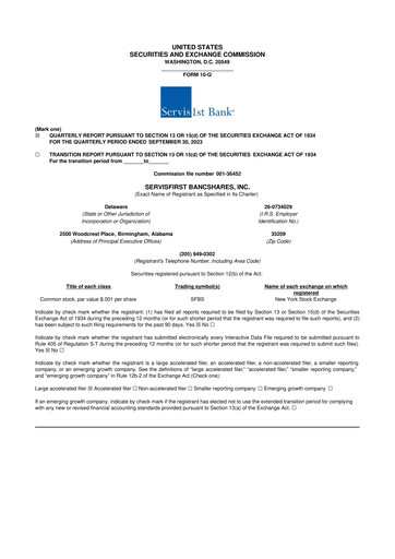 Thumbnail ServisFirst Bancshares 10-Q Quarterly Report FY2023 