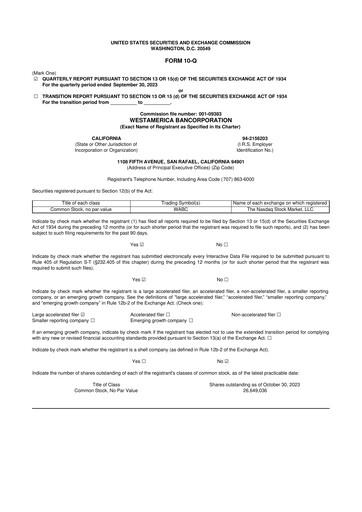 Vorschaubild Westamerica Bancorporation
 10-Q Quartalsbericht 2023 