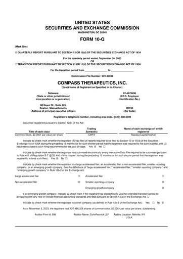 Thumbnail Compass Therapeutics 10-Q Quarterly Report FY 
