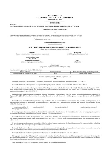 Miniature Northern Technologies International 10-K Rapport annuel 2023