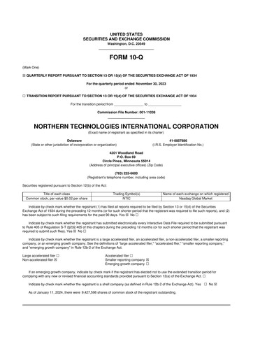 Thumbnail Northern Technologies International 10-Q Quarterly Report FY2024 