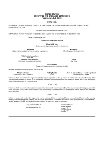 Thumbnail Clearfield 10-Q Quarterly Report FY2024 