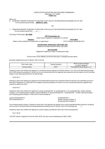 Vorschaubild UFP Technologies
 10-Q Quartalsbericht 2024 