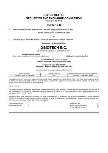 Thumbnail XBiotech 10-Q Quarterly Report FY 