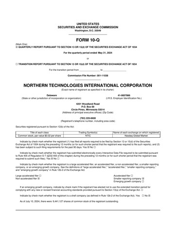 Thumbnail Northern Technologies International 10-Q Quarterly Report FY2024 