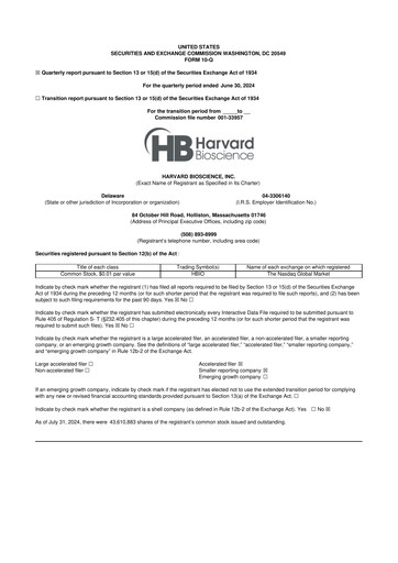 Vorschaubild Harvard Bioscience 10-Q Quartalsbericht 2024 