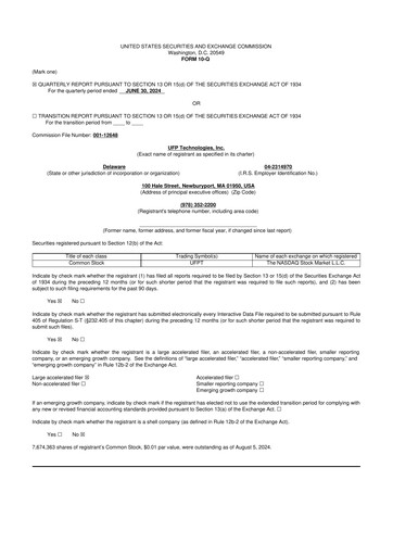 Vorschaubild UFP Technologies
 10-Q Quartalsbericht 2024 