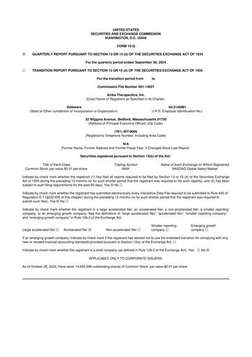 Thumbnail Anika Therapeutics 10-Q Quarterly Report FY2024 