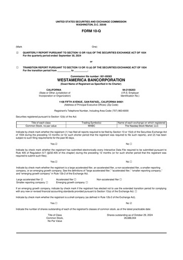 Vorschaubild Westamerica Bancorporation
 10-Q Quartalsbericht 2024 