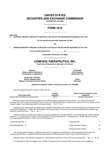 Thumbnail Compass Therapeutics 10-Q Quarterly Report FY 