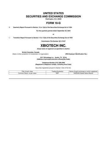 Thumbnail XBiotech 10-Q Quarterly Report FY 