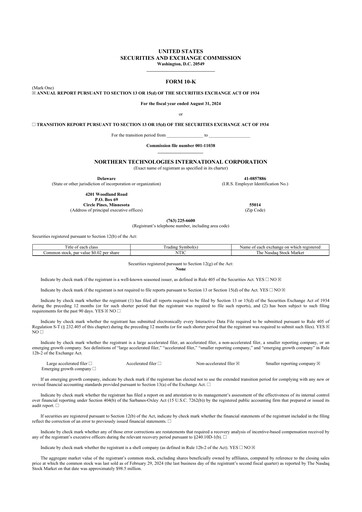 Miniature Northern Technologies International 10-K Rapport annuel 2024