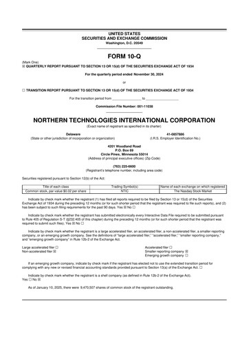Thumbnail Northern Technologies International 10-Q Quarterly Report FY2025 