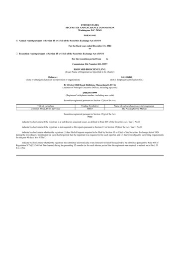 Miniature Harvard Bioscience 10-K Rapport annuel 2024