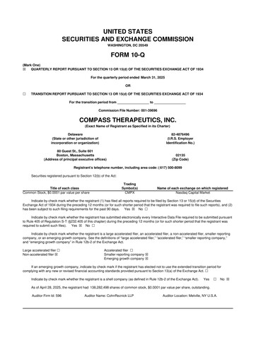 Thumbnail Compass Therapeutics 10-Q Quarterly Report FY 