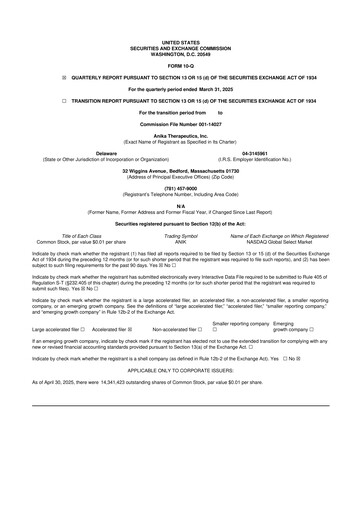 Thumbnail Anika Therapeutics 10-Q Quarterly Report FY2025 